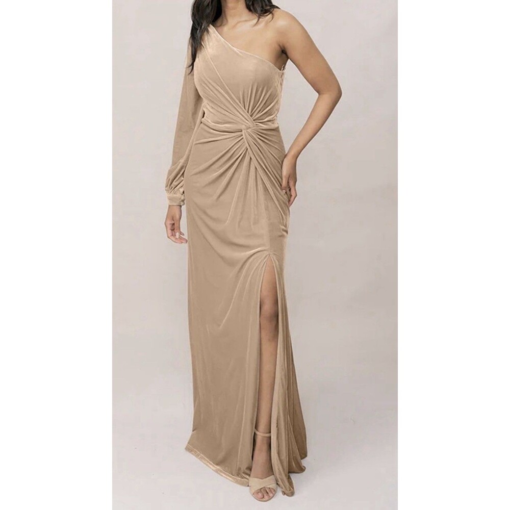Revelry Aurora Velvet Bridesmaid Dress Gold Champagne Size 10